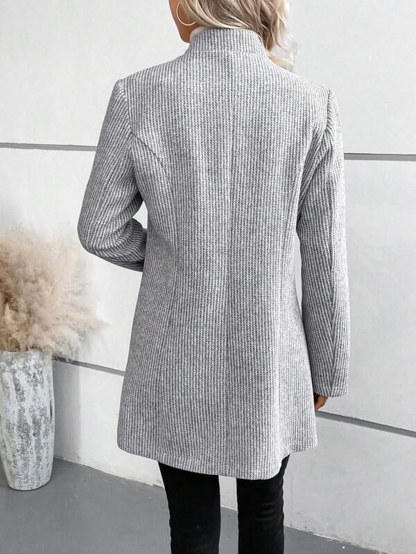 Classy Collarless Long Sleeve Outerwear