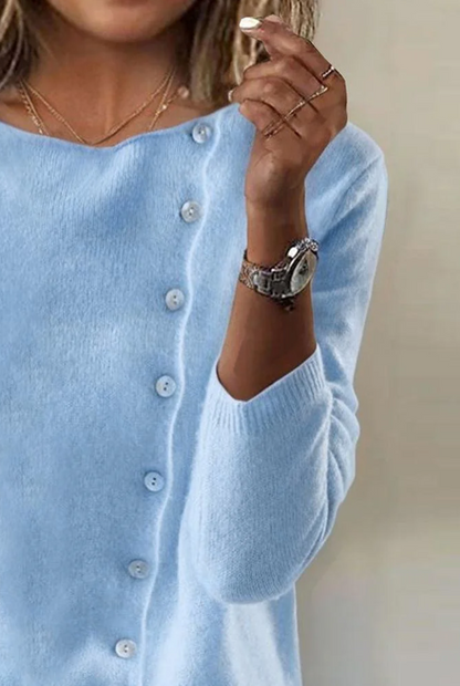 Blue Long Sleeve Plain Sweater