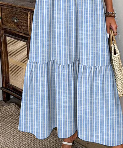 Breezy Striped Print 3/4 Sleeve Maxi Dress