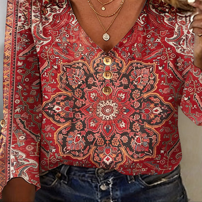 Red Paisley Bohemian Blouse Top
