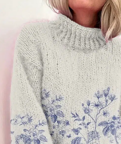 Fresh Plant Print Mock Neck Sweater