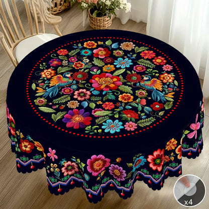 Mexican Floral Tablecloth With Scalloped Edge