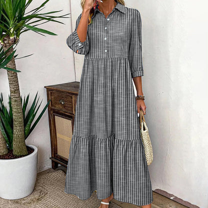 Breezy Striped Print 3/4 Sleeve Maxi Dress