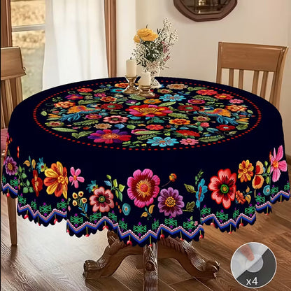 Mexican Floral Tablecloth With Scalloped Edge