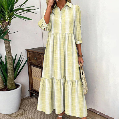 Breezy Striped Print 3/4 Sleeve Maxi Dress