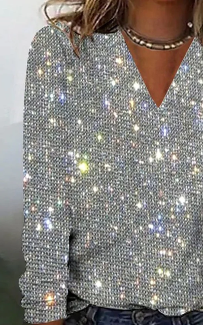 Gorgeous V-Neck Sequined Top