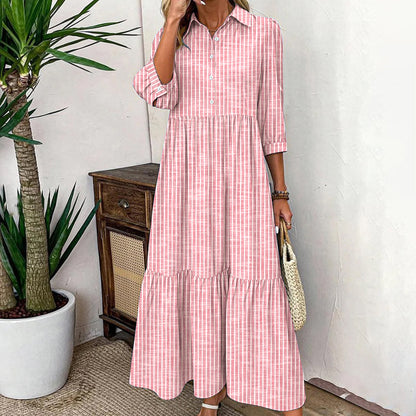 Breezy Striped Print 3/4 Sleeve Maxi Dress