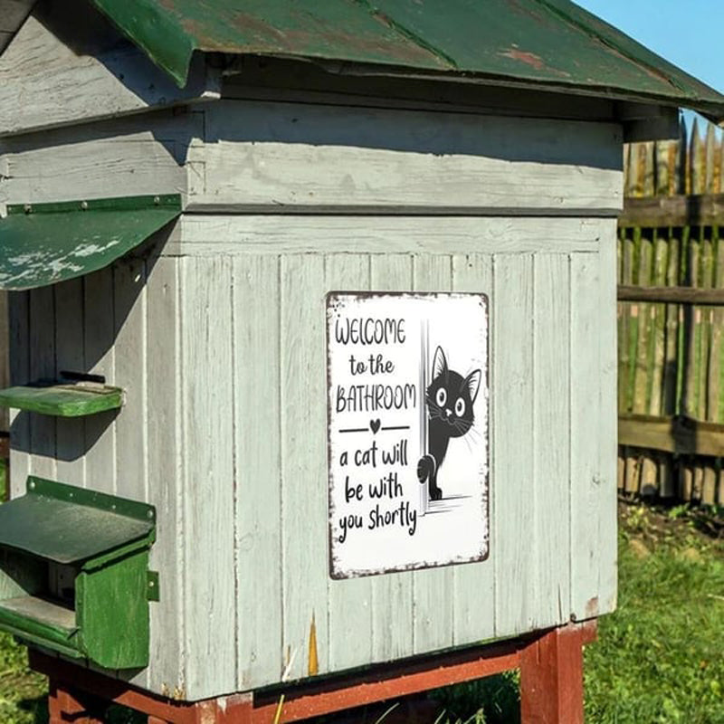 Vintage Highland Cow Aluminum Sign: Funny "Are You Pooping?" Black and White Bathroom Wall Decor