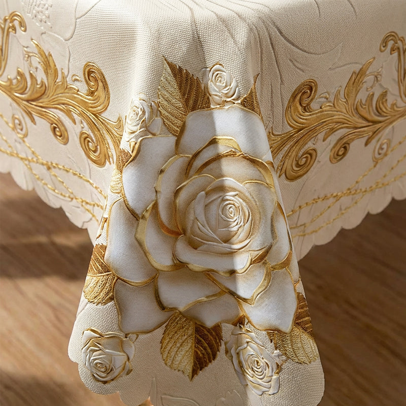 Waterproof Gold Rose Tablecloth