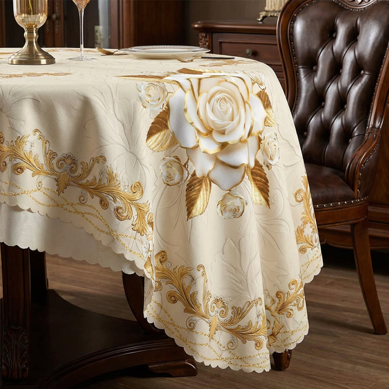 Waterproof Gold Rose Tablecloth