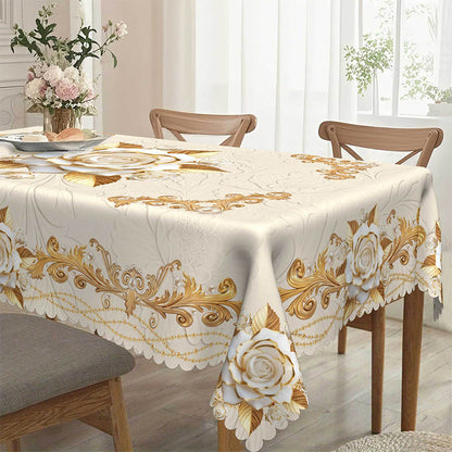Waterproof Gold Rose Tablecloth