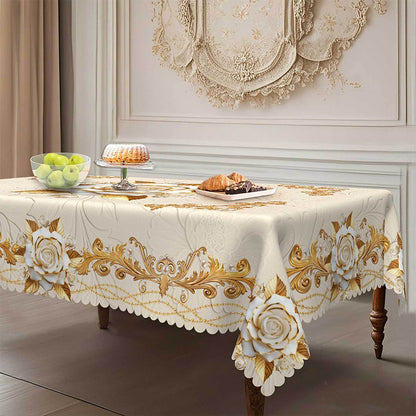 Waterproof Gold Rose Tablecloth