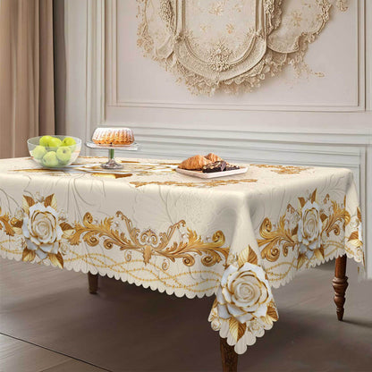 Waterproof Gold Rose Tablecloth