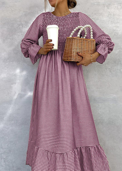 Green Check Round Neck Maxi Dress